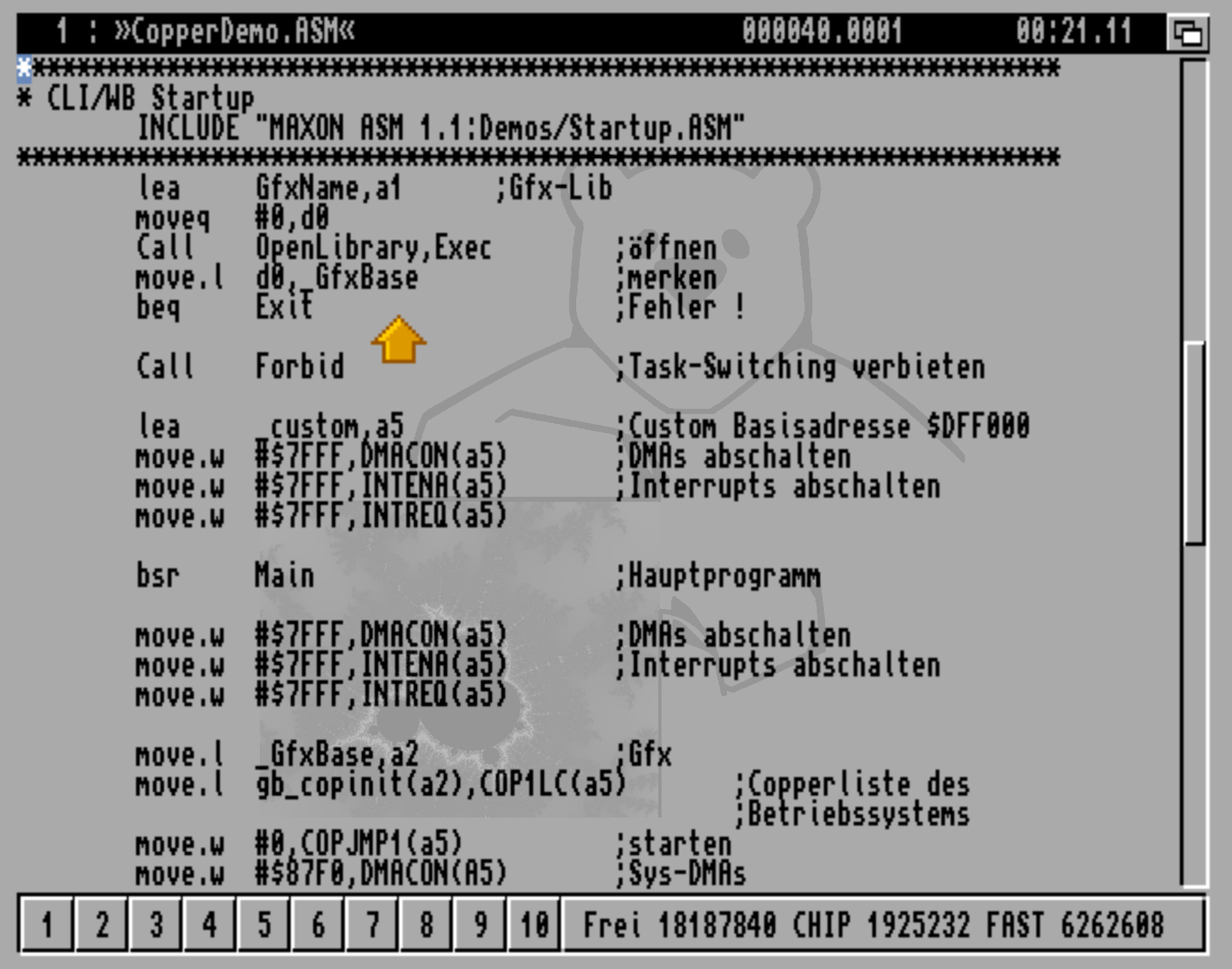 Maxon MaxonASM Assembler V1.1 - Editor und Beispielprogram "CopperDemo.ASM"
